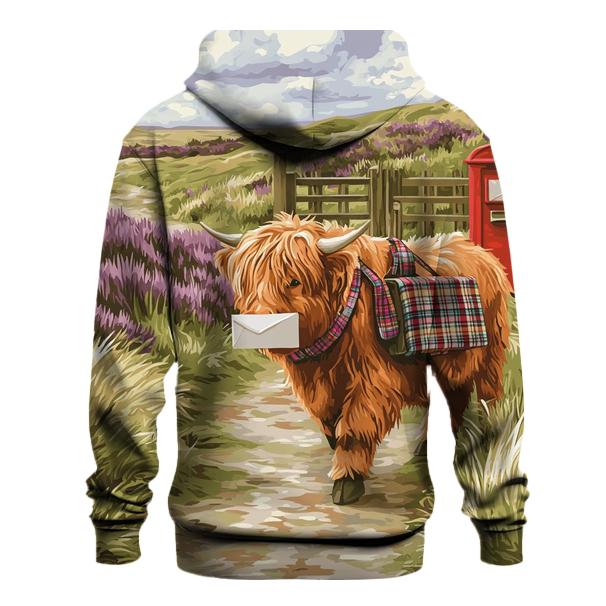 Highland Cow Mail Carrier On The Moor printed hoodies