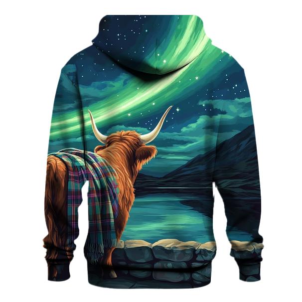Highland Cow Under The Aurora Glen lightweight hoodies
