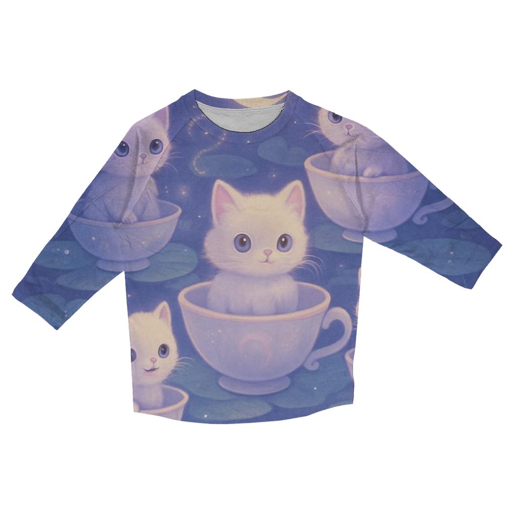 Moonlit Teacup Kitten Carousel casual three quarter sleeve shirts