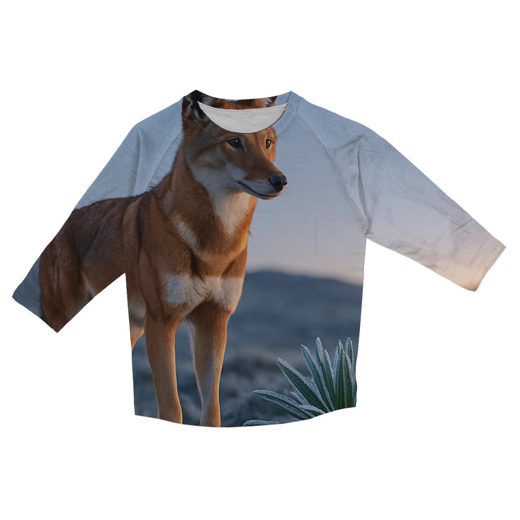 Ethiopian Wolf Among Frosted Giant Lobelias printed three quarter sleeve shirts