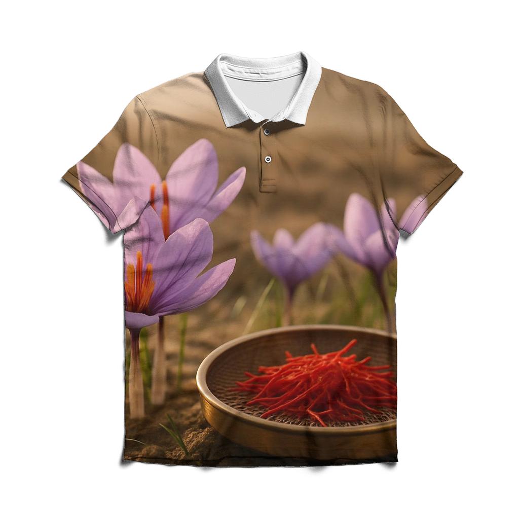 Saffron Crocus And Brass Drying Tray At Dawn branded logo polo shirts