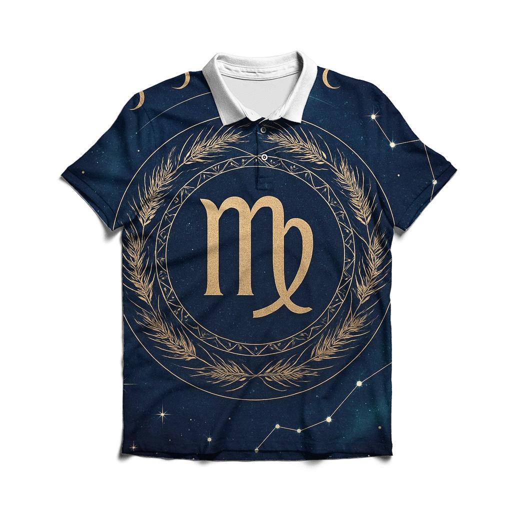 Virgo Spica Harvest Star Mandala premium cotton polo shirts