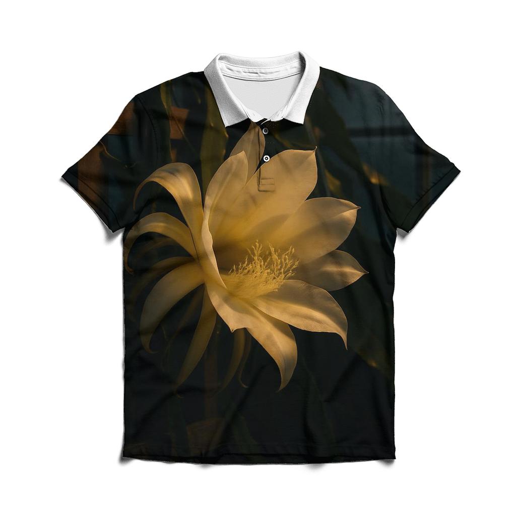 Night Blooming Cereus Opening In A Quiet Glasshouse premium cotton polo shirts