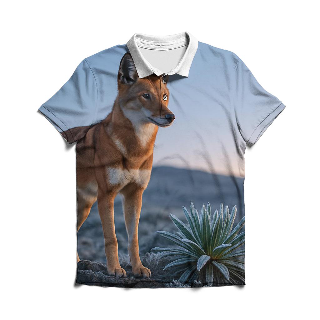 Ethiopian Wolf Among Frosted Giant Lobelias personalized polo shirts