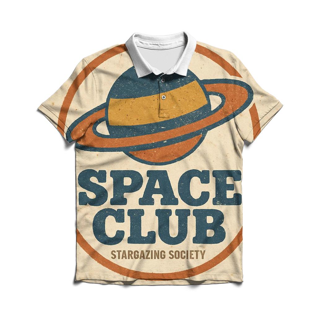 Faded Seventies Vinyl Astronomy Club Badge classic pique polos