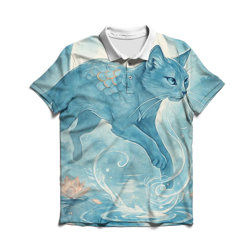 Koi Pond Moon Guardian Cat personalized polo shirts