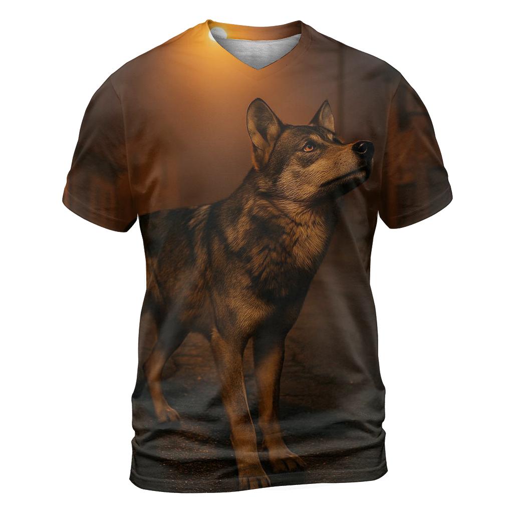Iberian Wolf Under Sodium Streetlights creative print fashion shirts