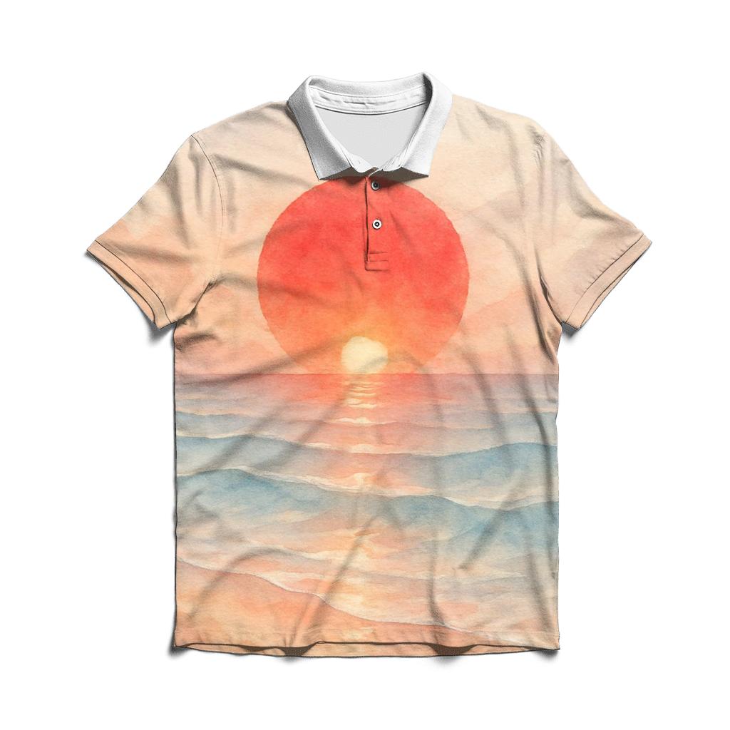 Japan Dawn Watercolor Horizon premium cotton polo shirts