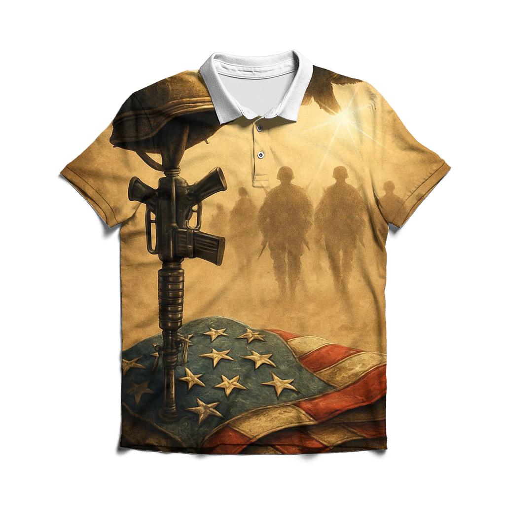 Desert Cross Of Stars And Steel embroidered polo tops