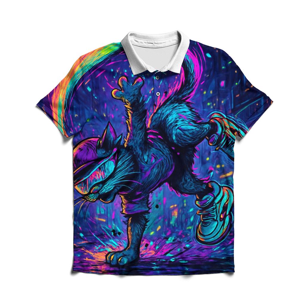 Neon Alley Breakdance Cat Spiral casual sports polo shirts