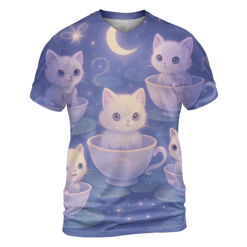 Moonlit Teacup Kitten Carousel statement graphic shirts
