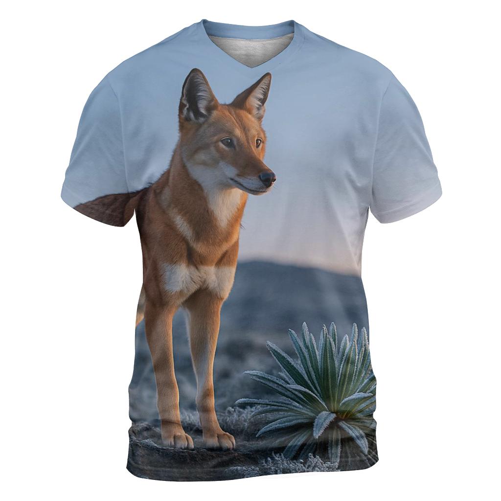 Ethiopian Wolf Among Frosted Giant Lobelias custom all-over print shirts