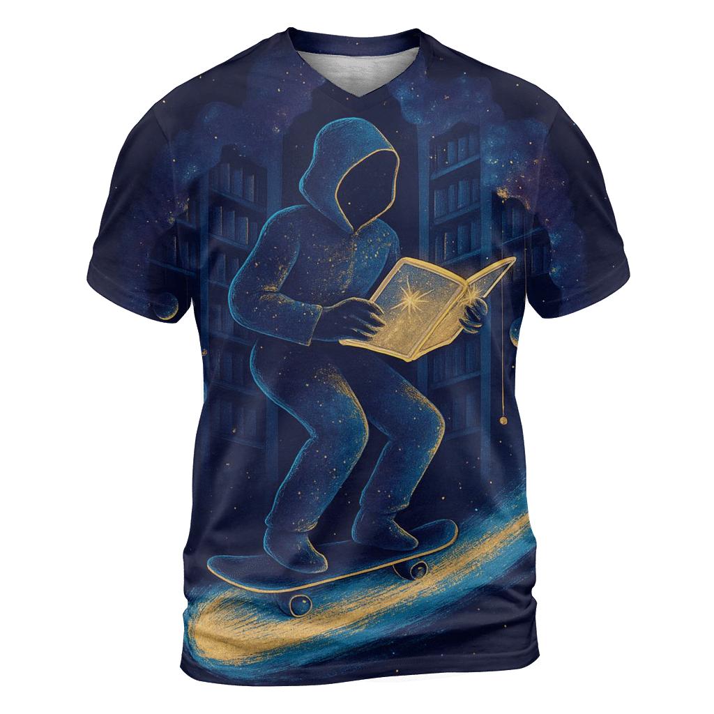 The Comet Librarian vibrant all-over design tees