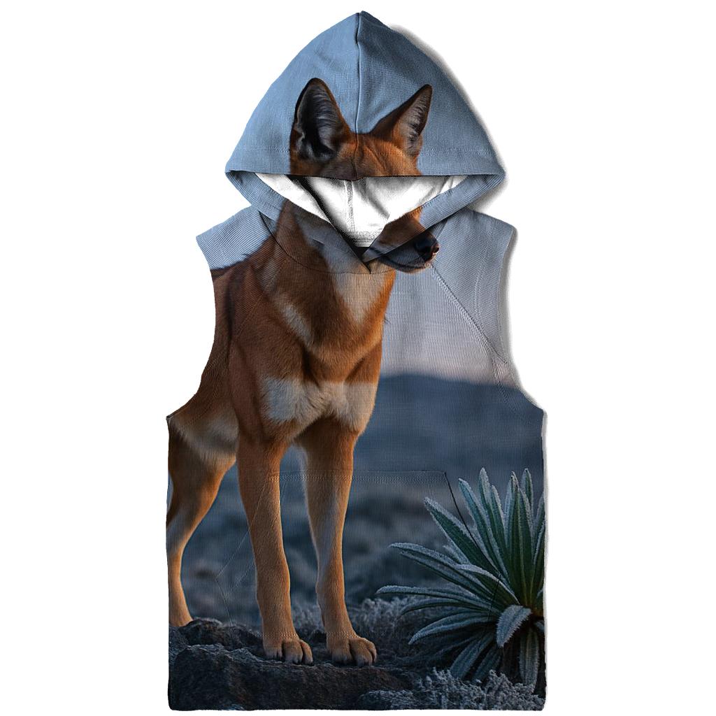 Ethiopian Wolf Among Frosted Giant Lobelias embroidered hoodies