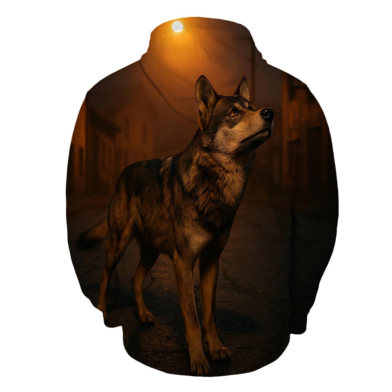 Iberian Wolf Under Sodium Streetlights zip-up hoodies