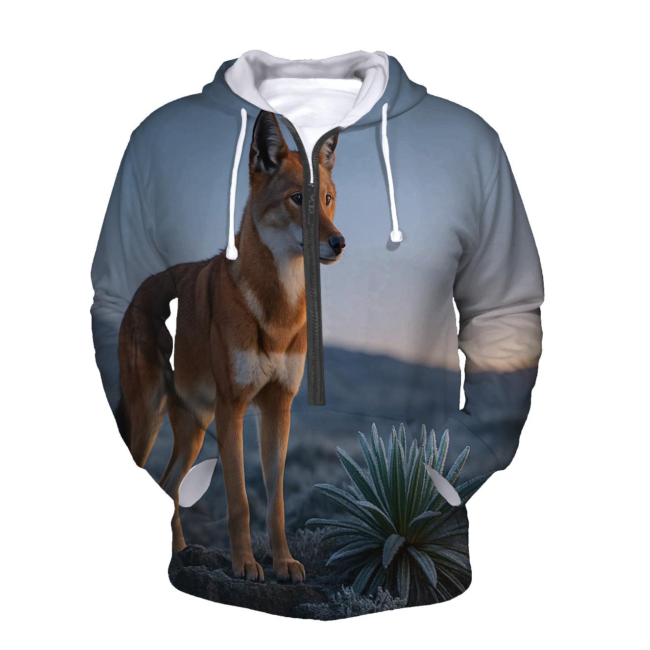 Ethiopian Wolf Among Frosted Giant Lobelias custom hoodies
