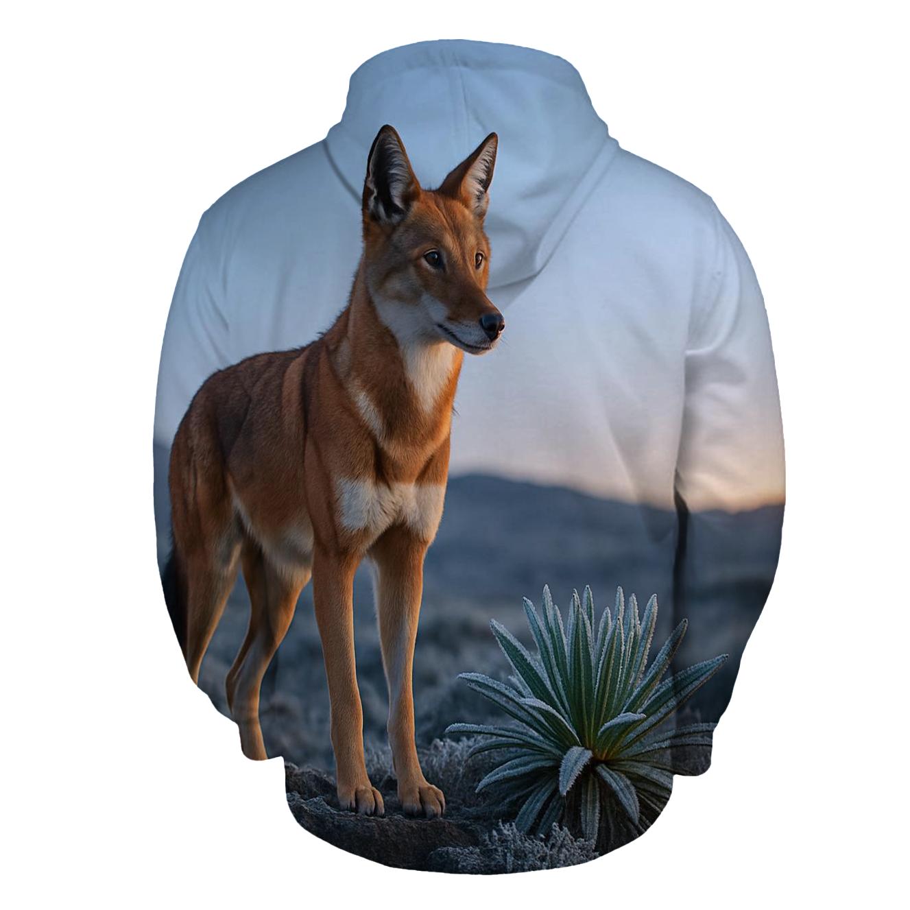 Ethiopian Wolf Among Frosted Giant Lobelias custom hoodies