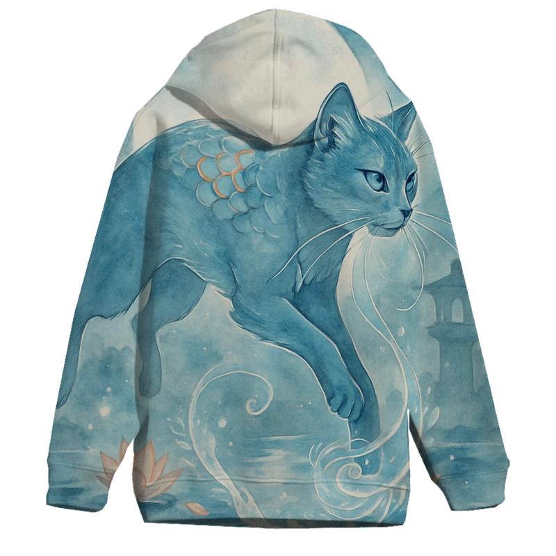 Koi Pond Moon Guardian Cat zip-up hoodies