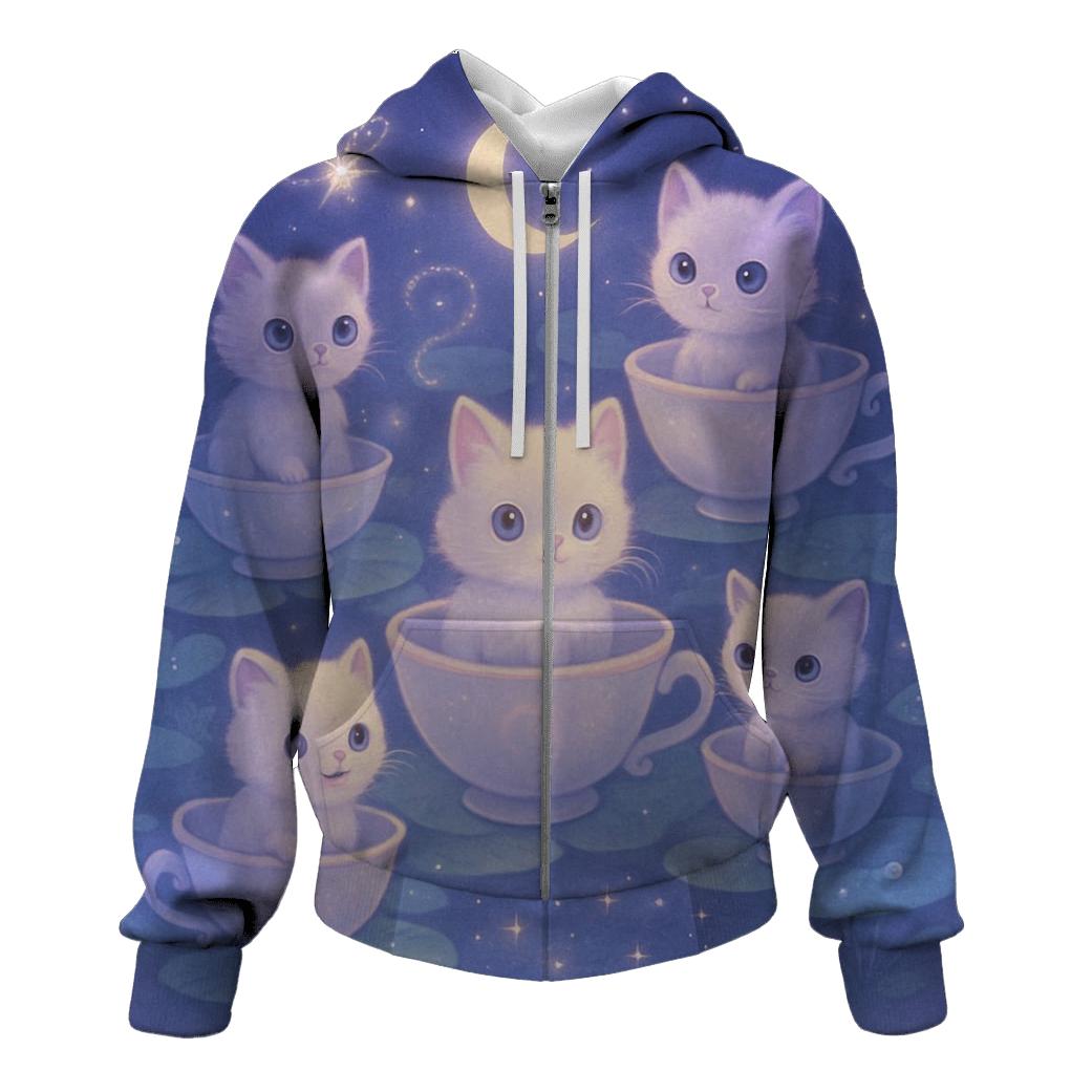 Moonlit Teacup Kitten Carousel graphic hoodies