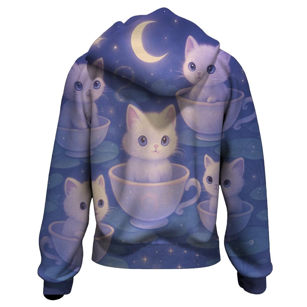 Moonlit Teacup Kitten Carousel graphic hoodies