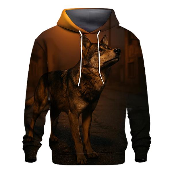 Iberian Wolf Under Sodium Streetlights embroidered hoodies