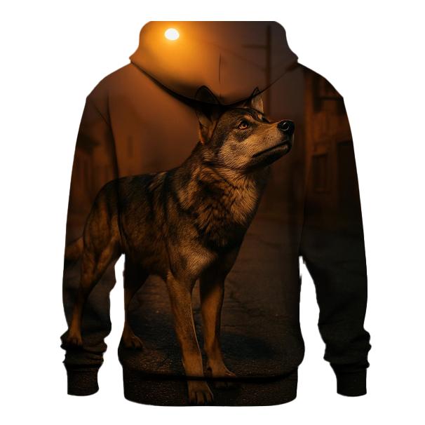 Iberian Wolf Under Sodium Streetlights embroidered hoodies