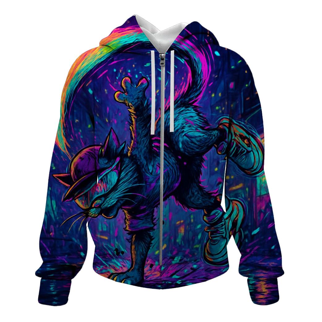 Neon Alley Breakdance Cat Spiral designer hoodies