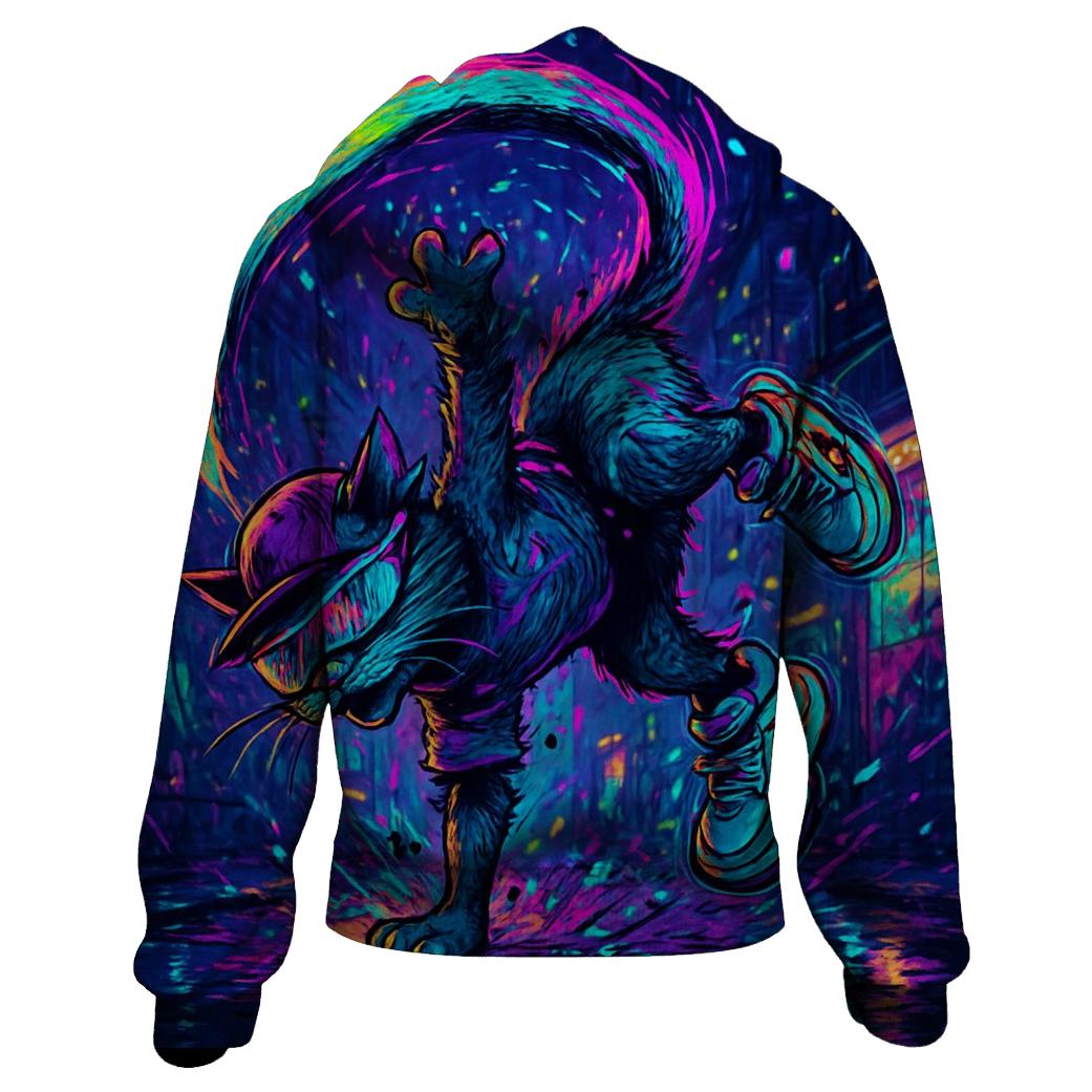 Neon Alley Breakdance Cat Spiral designer hoodies