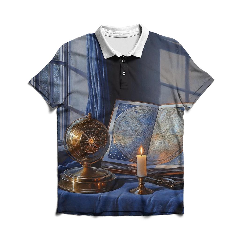 Johannes Vermeer Inspired Astronomer In A Candlelit Library branded logo polo shirts