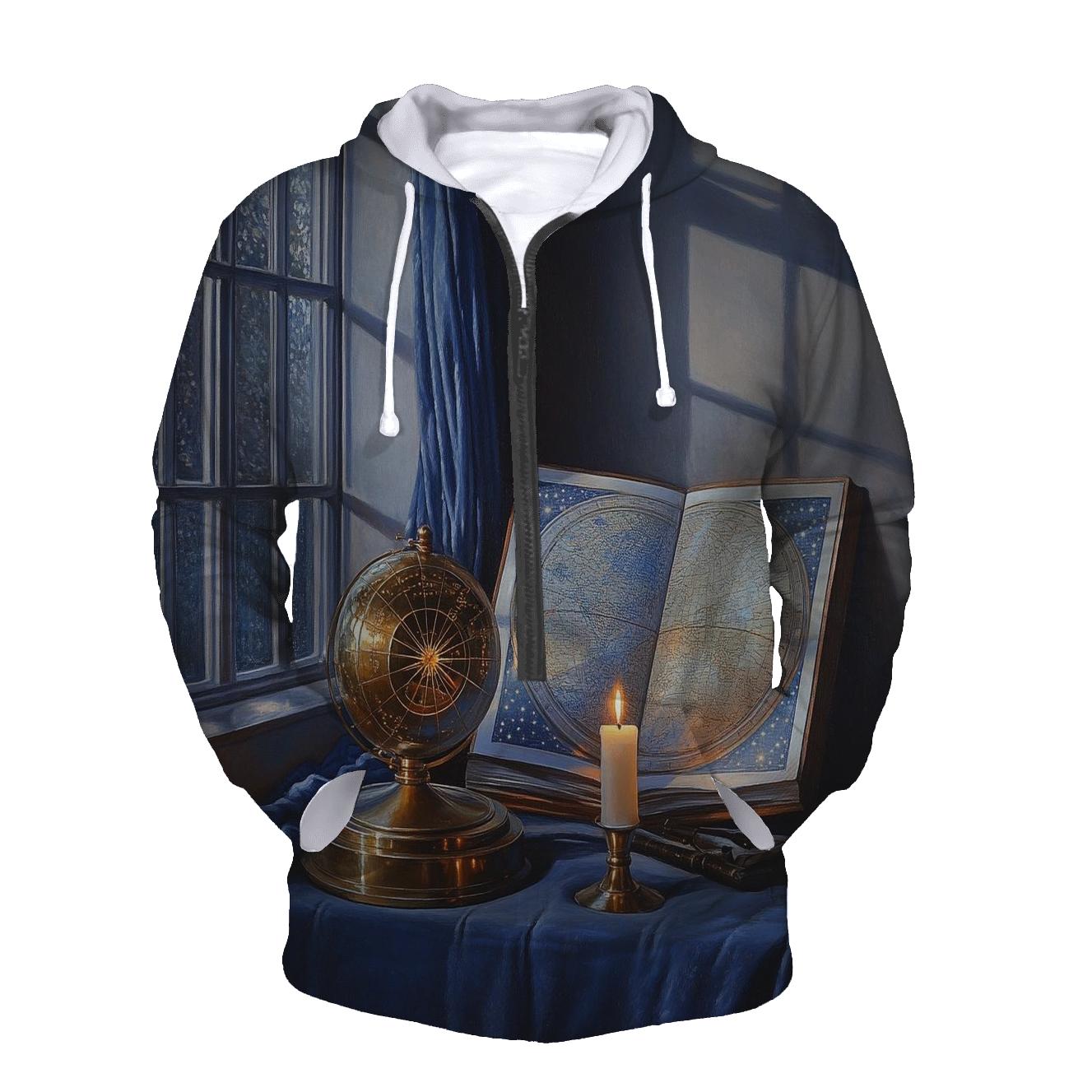 Johannes Vermeer Inspired Astronomer In A Candlelit Library printed hoodies