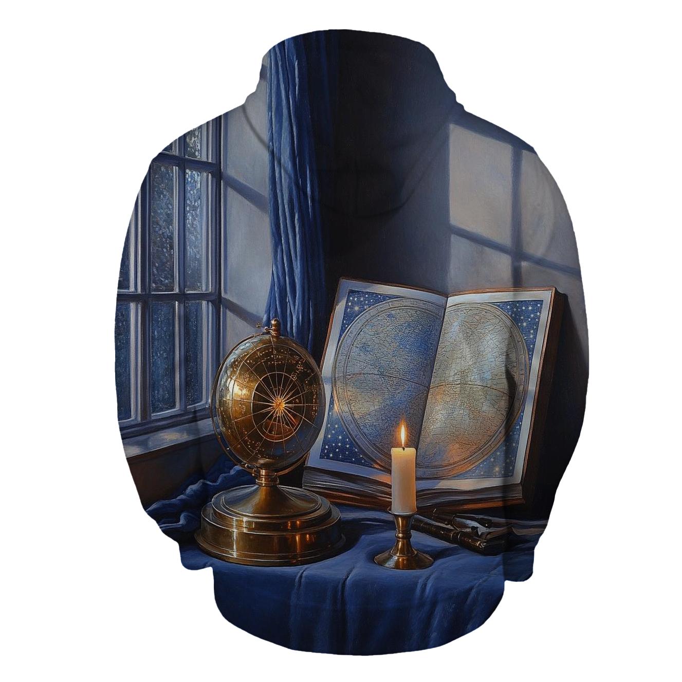 Johannes Vermeer Inspired Astronomer In A Candlelit Library printed hoodies