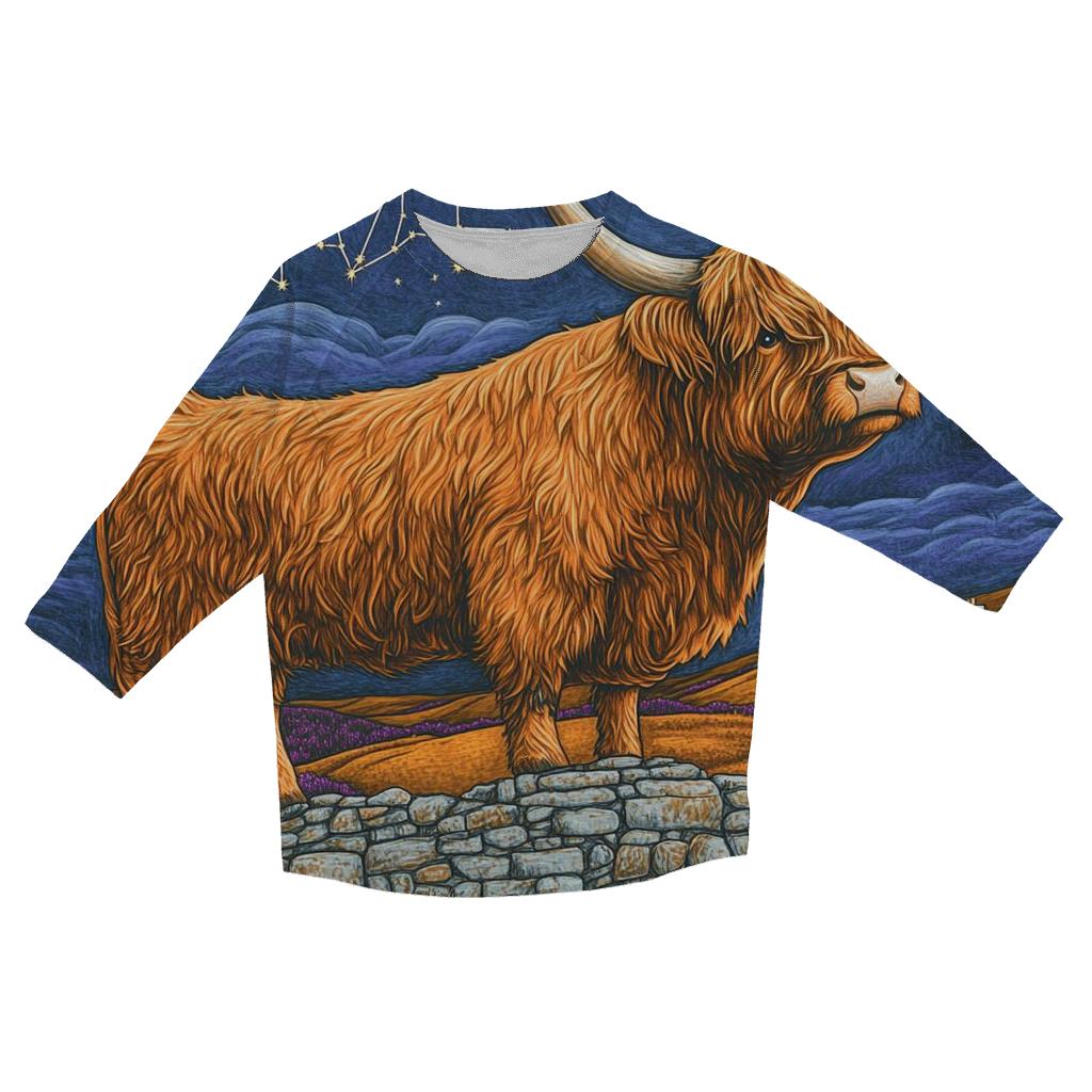 Highland Cow Stargazer Of The Heather Moors trendy 3/4 sleeve tops