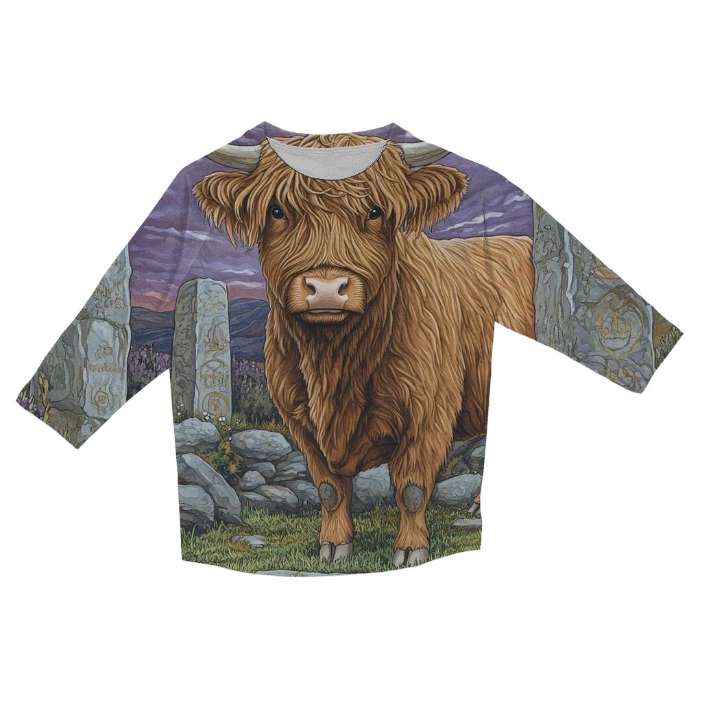 Stone Circle At Dusk With Highland Cow stylish quarter sleeve tops
