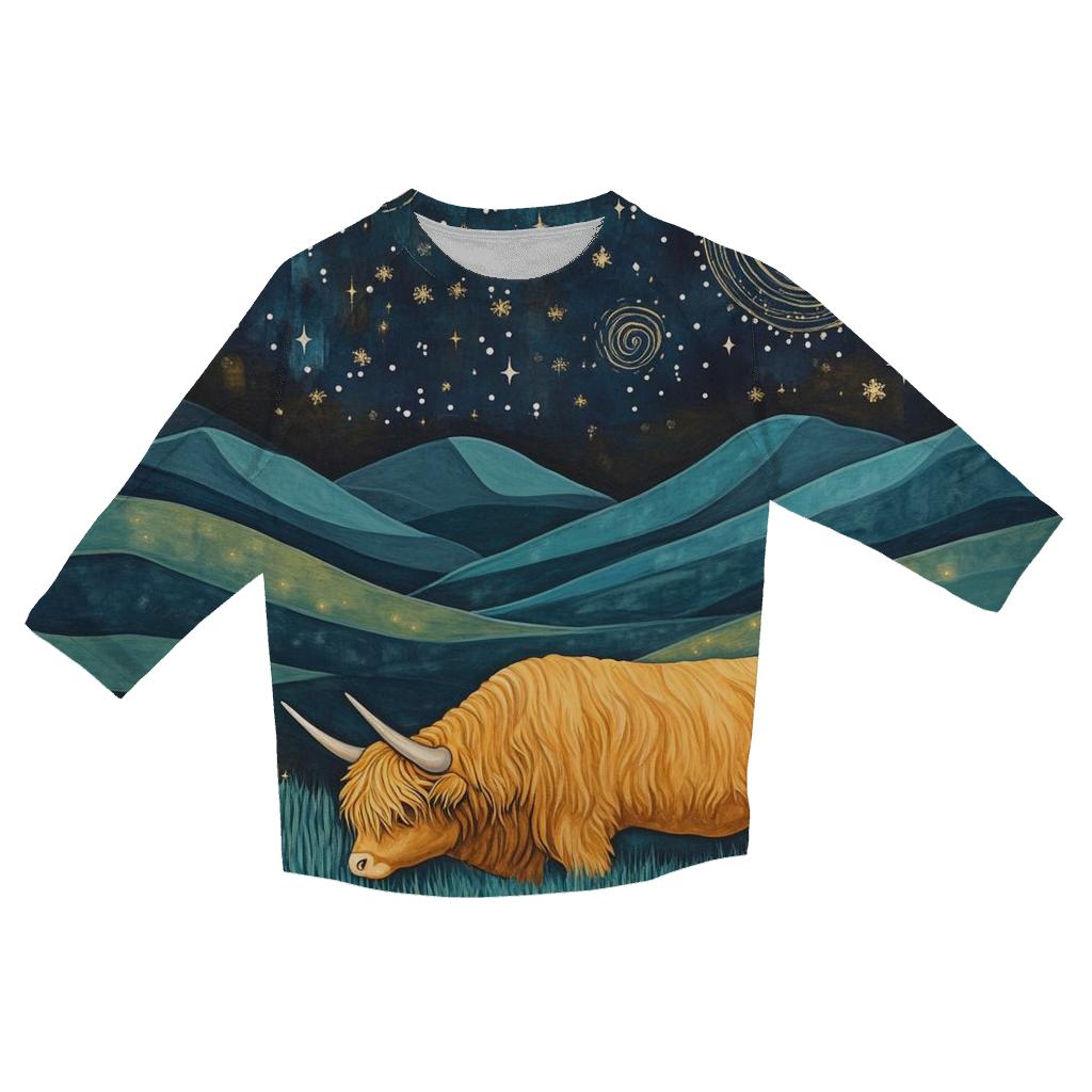 Celestial Pasture Highland Cow Edition personalized 3/4 sleeve tees