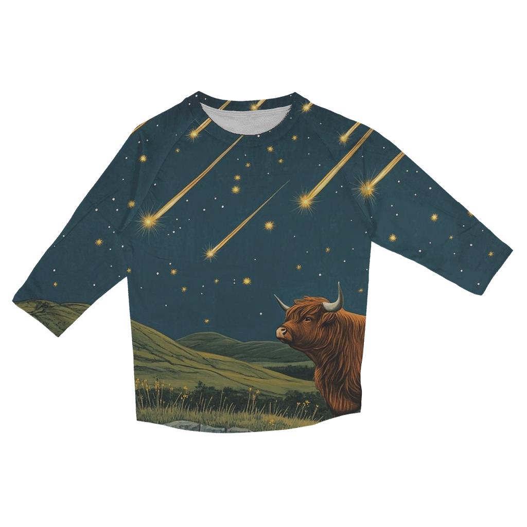 Highland Cow Shepherd Of The Shooting Stars custom 3/4 sleeve shirts
