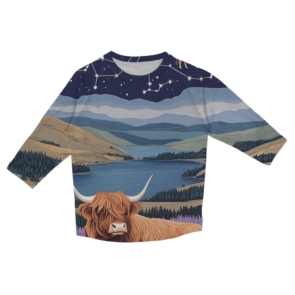 Heather Ridge With Highland Cow Constellations casual three quarter sleeve shirts