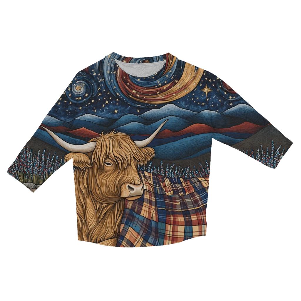 Galactic Tartan Blanket For A Highland Cow stylish quarter sleeve tops