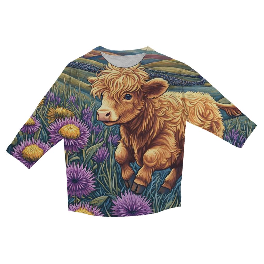 Highland Cow Among The Comet Thistles personalized 3/4 sleeve tees