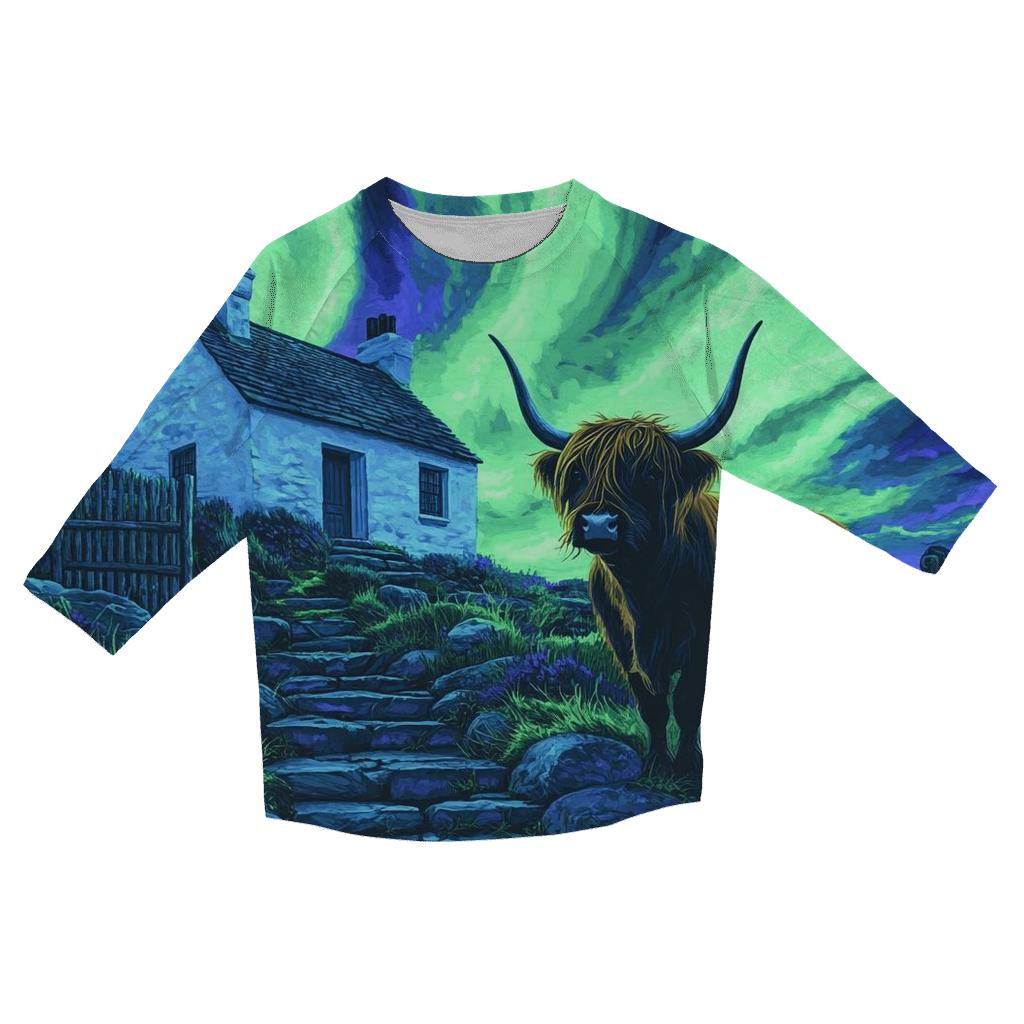 Northern Lights Cottage With Highland Cow Guard stylish quarter sleeve tops