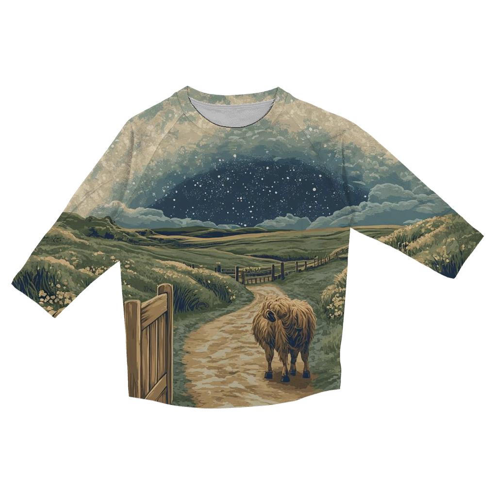 Highland Cow At The Milky Way Gate stylish quarter sleeve tops