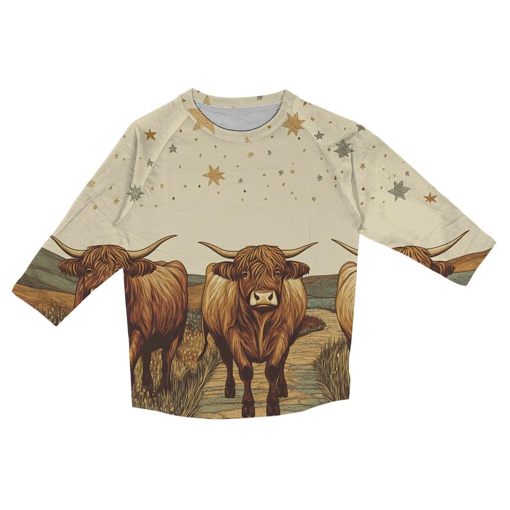 Highland Cow Caravan Under The Star Bridge designer 3/4 sleeve blouses