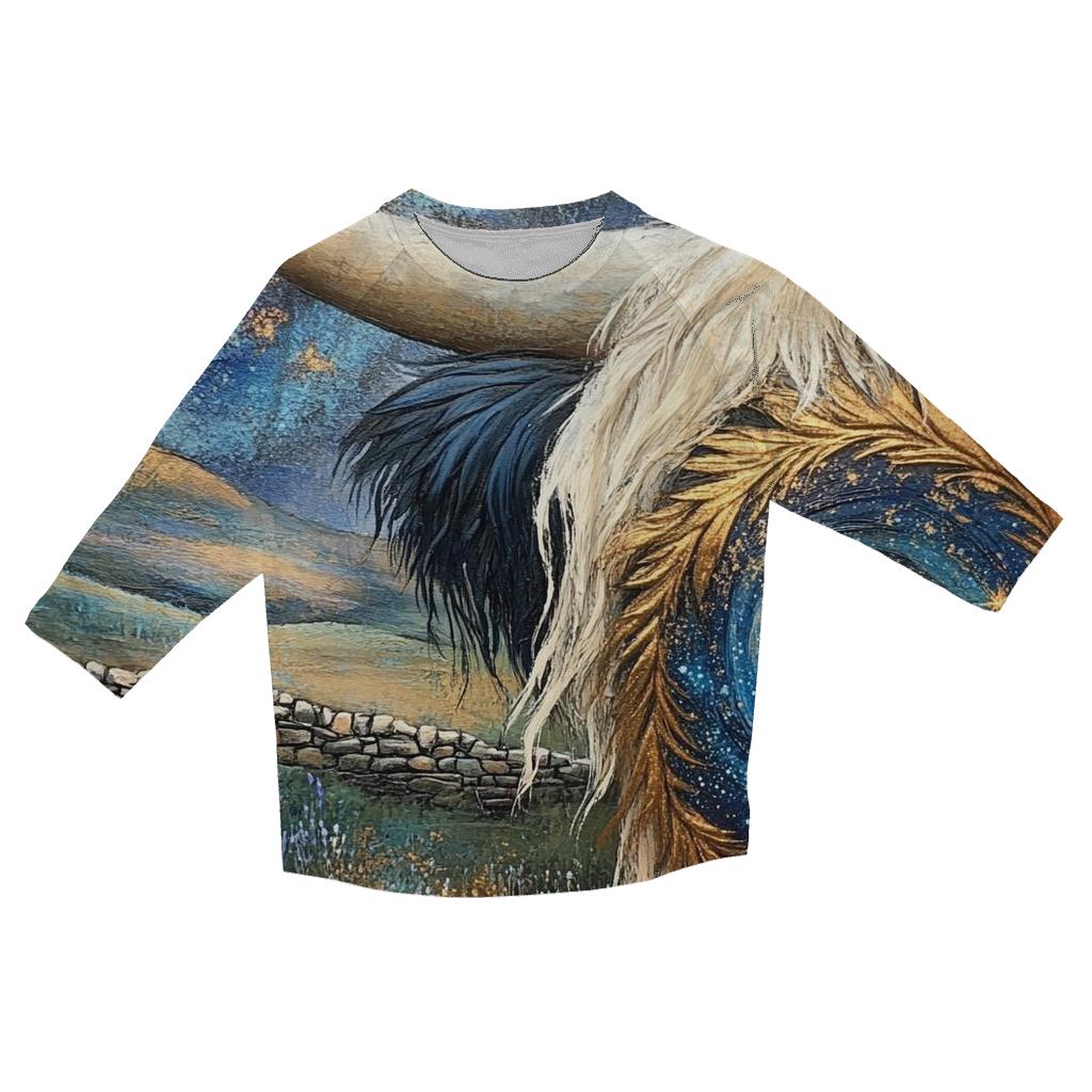 Galaxy Swirl In A Highland Cow Horn Pattern fashion 3/4 sleeve shirts