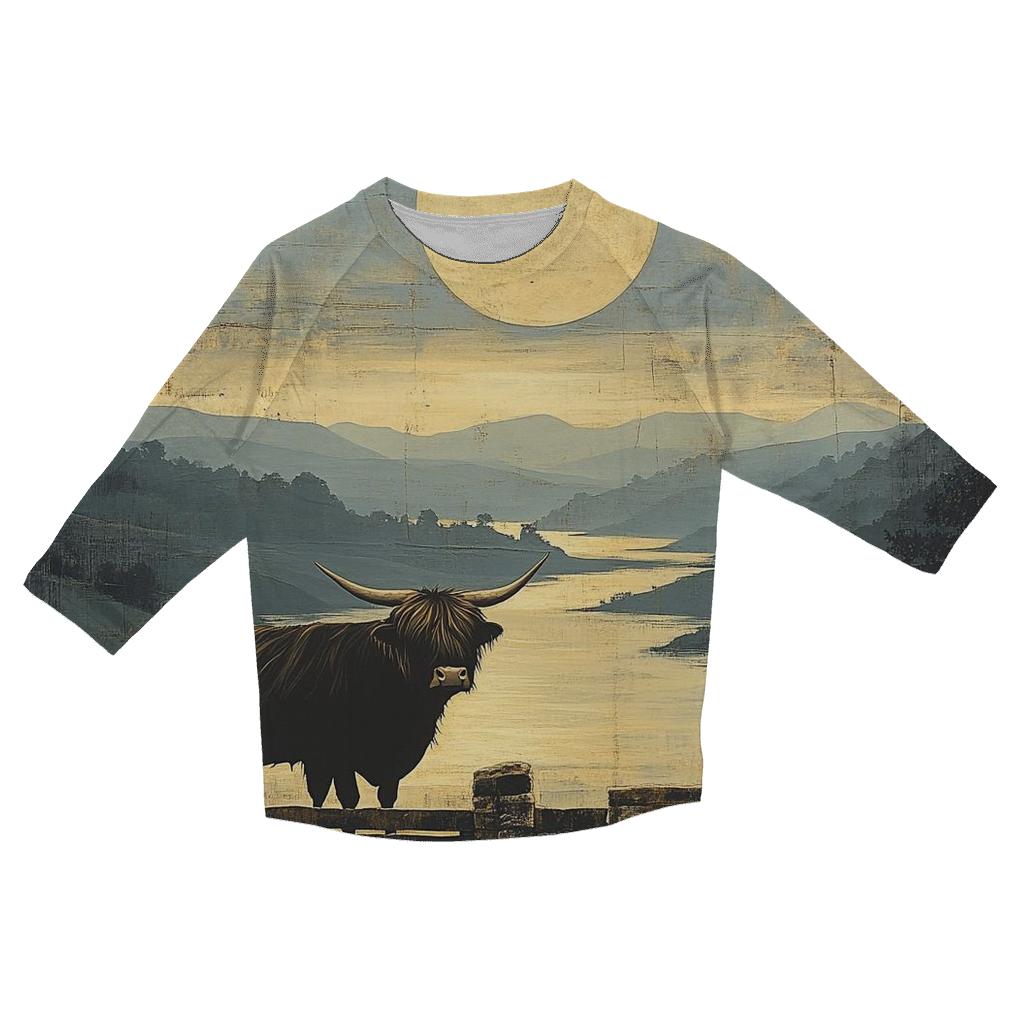 Highland Cow Dawn Eclipse Over The Glen fashion 3/4 sleeve shirts