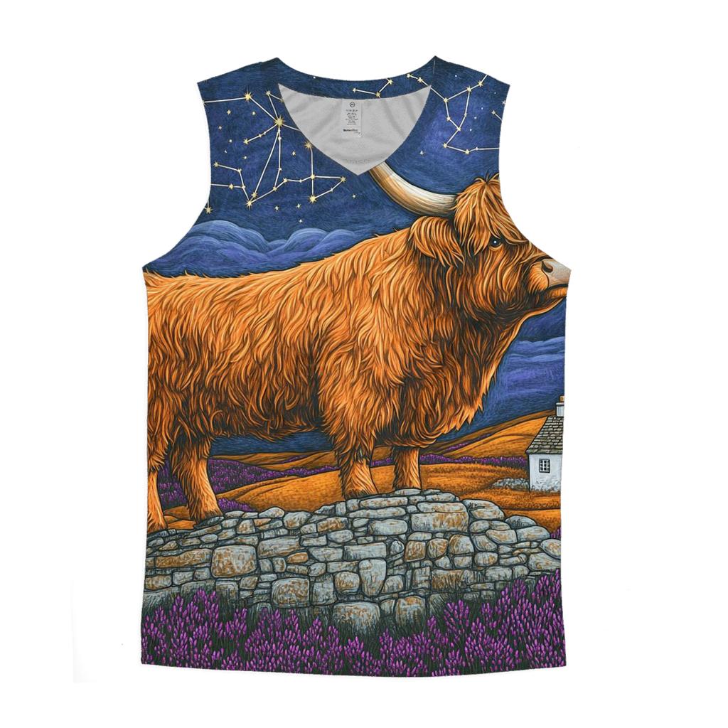 Highland Cow Stargazer Of The Heather Moors custom tank tops