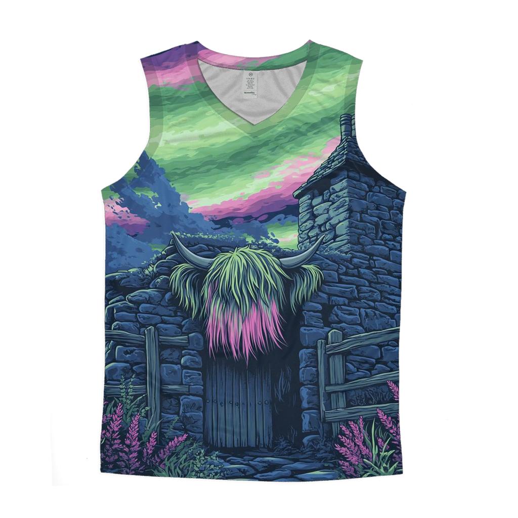 Aurora Dance Over The Rustic Highland Cow Byre cotton sleeveless tops