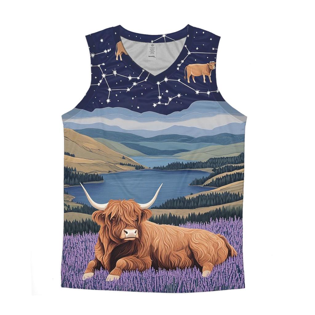 Heather Ridge With Highland Cow Constellations personalized athletic tanks