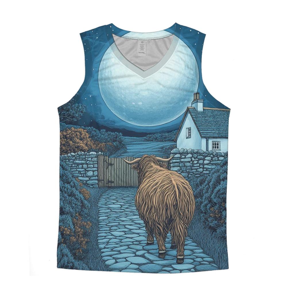 Moonlit Croft Path Highland Cow personalized athletic tanks