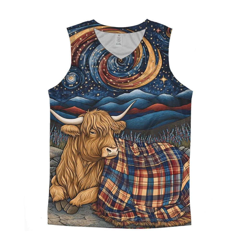 Galactic Tartan Blanket For A Highland Cow trendy fitted tank tops