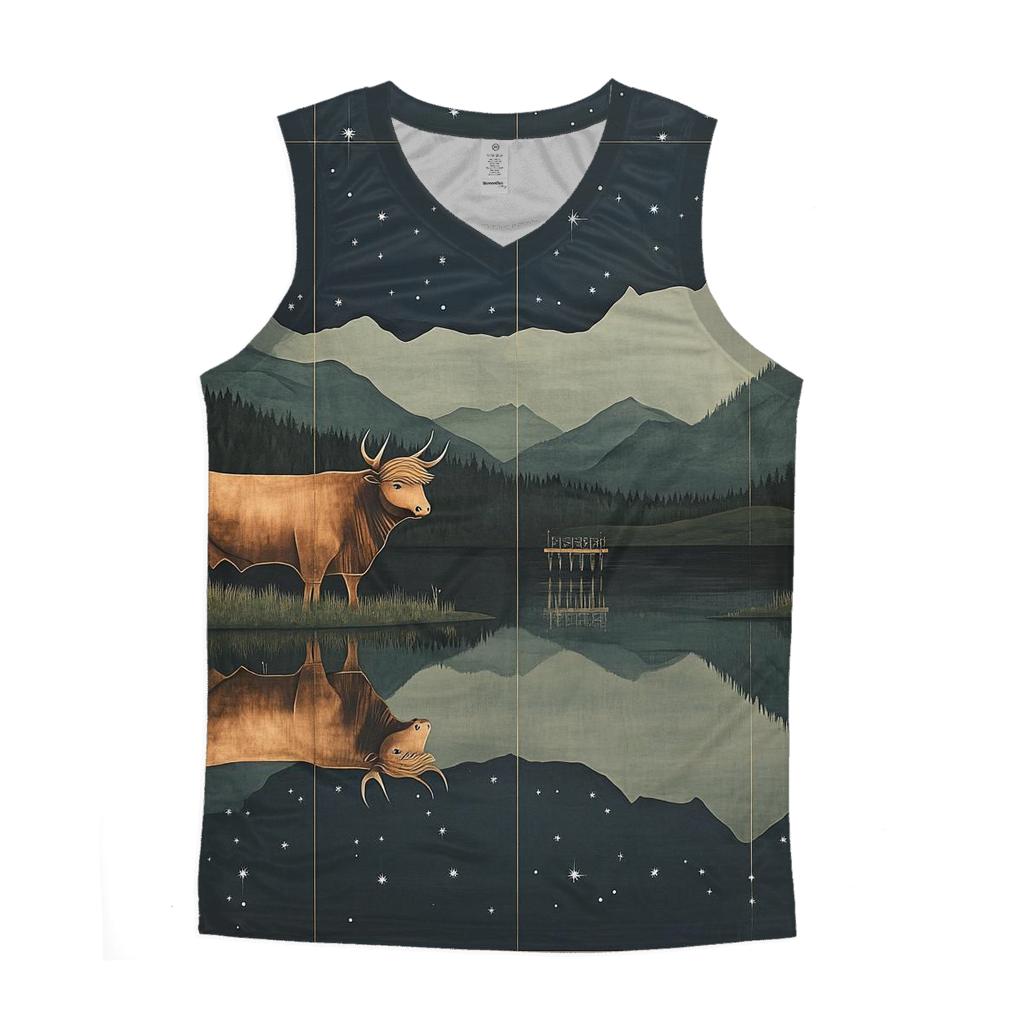 Highland Cow Reflections In The Star Loch casual summer tank tops