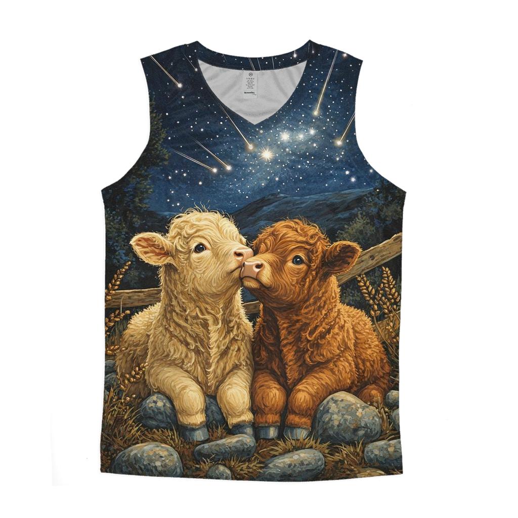 Meteor Shower Over Highland Cow Calves stylish racerback tanks